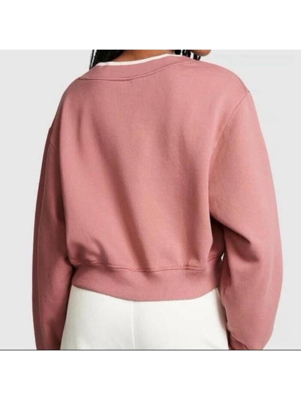 Victoria’s Secret PINK Fleece Long Sleeve V-Neck Cropped Pullover Women’s Small - Picture 12 of 14